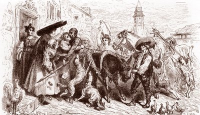 Il malconcio Don Chisciotte arriva a casa, incisione di Gustave Doré per 