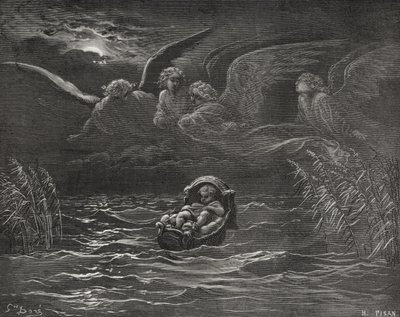 Il bambino Mosè sul Nilo, Esodo 2:1-4, illustrazione da 