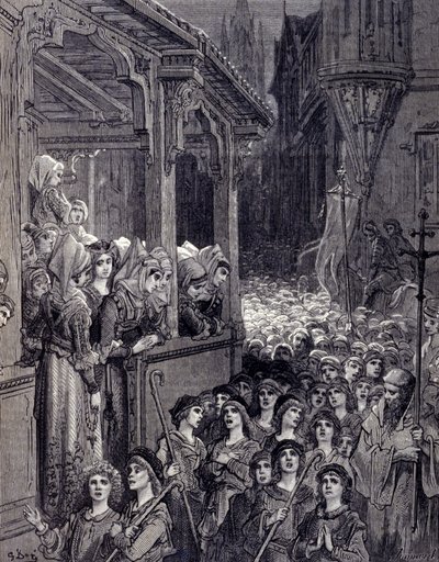 La crociata dei bambini: movimenti popolari nati in Germania e Francia nel 1212, che radunarono migliaia di persone di origine contadina dietro giovani profeti, proclamandosi eletti da Dio, per andare a liberare Gerusalemme e il Santo Sepolcro da Gustave Dore