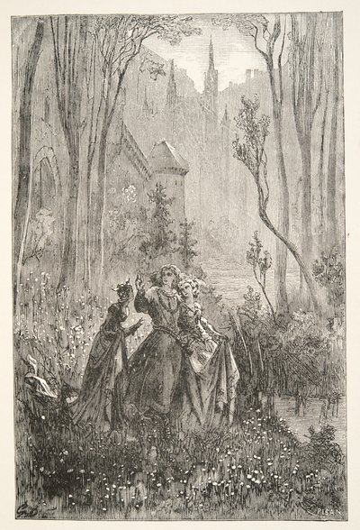 La Contessa della Fontana e le sue Damigelle, da Stories of the Days of King Arthur di Charles Henry Hanson, pub.1898 da Gustave Dore