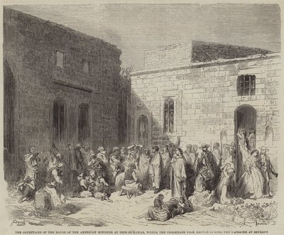 Il cortile della casa del ministro americano a Deir-el-Kamar, dove i cristiani si rifugiarono da Gustave Dore