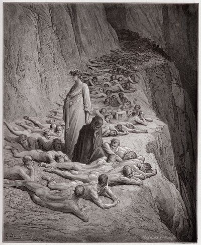 La Divina Commedia, Purgatorio, Canto 19: Le anime degli avari: Adriano V parla a Dante - di Dante Alighieri (1265-1321) - Illustrazione di Gustave Doré (1832-1883) da Gustave Dore