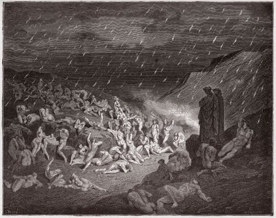 La Divina Commedia, Inferno, Canto 14: I violenti, tormentati nella pioggia di fuoco - di Dante Alighieri (1265-1321) - Illustrazione di Gustave Doré (1832-1883) da Gustave Dore