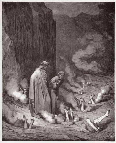 La Divina Commedia, Inferno, Canto 19: Dante rimprovera Papa Niccolò III nella quarta bolgia - di Dante Alighieri (1265-1321) - Illustrazione di Gustave Doré (1832-1883) da Gustave Dore