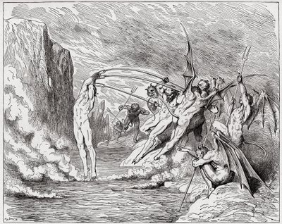 La Divina Commedia, Inferno, Canto 21: I diavoli tormentano i barattieri - di Dante Alighieri (1265-1321) - Illustrazione di Gustave Doré (1832-1883) da Gustave Dore