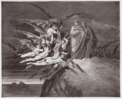 La Divina Commedia, Inferno, Canto 21: I demoni minacciano Virgilio - di Dante Alighieri (1265-1321) - Illustrazione di Gustave Doré (1832-1883) da Gustave Dore