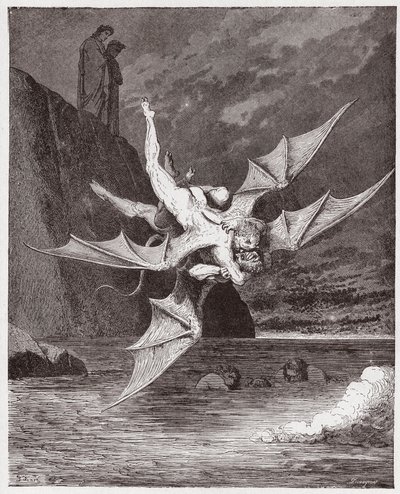 La Divina Commedia, Inferno, Canto 22: Alichino e Calcabrina si afferrano sopra la pece - di Dante Alighieri (1265-1321) - Illustrazione di Gustave Doré (1832-1883) da Gustave Dore