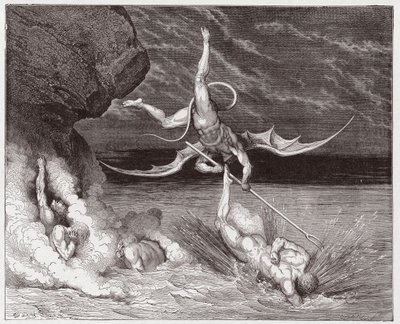La Divina Commedia, Inferno, Canto 22: Ciampolo sfugge al demone Alichino nella quinta bolgia - di Dante Alighieri (1265-1321) - Illustrazione di Gustave Doré (1832-1883) da Gustave Dore