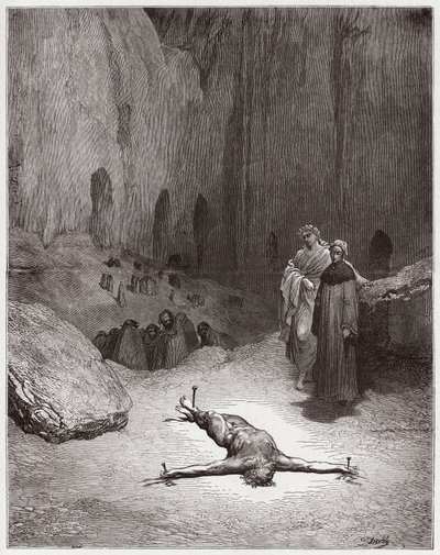 La Divina Commedia, Inferno, Canto 23: Un fariseo crocifisso tra gli ipocriti - di Dante Alighieri (1265-1321) - Illustrazione di Gustave Doré (1832-1883) da Gustave Dore