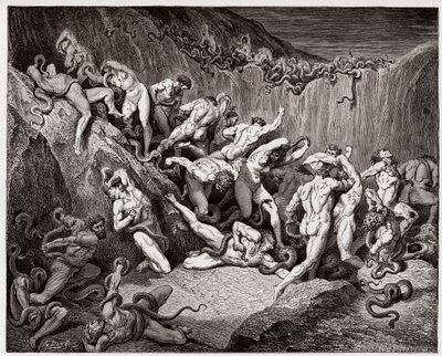 La Divina Commedia, Inferno, Canto 24: I ladri tormentati dai serpenti - di Dante Alighieri (1265-1321) - Illustrazione di Gustave Doré (1832-1883). da Gustave Dore