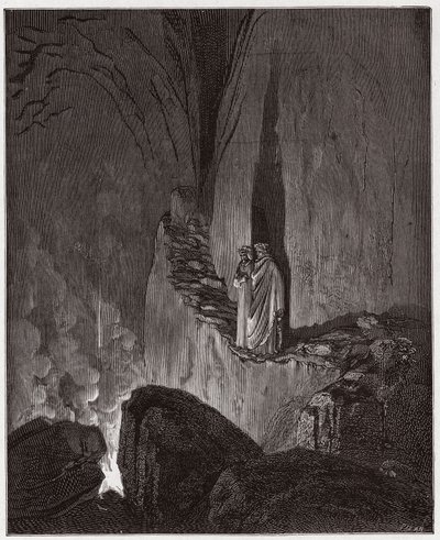 La Divina Commedia, Inferno, Canto 26: Gli spiriti fiammeggianti di Ulisse e Diomede - di Dante Alighieri (1265-1321) - Illustrazione di Gustave Doré (1832-1883). da Gustave Dore