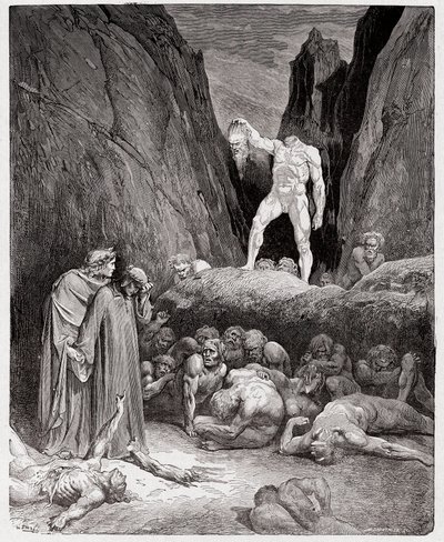 La Divina Commedia, Inferno, Canto 28: La testa mozzata di Bertrand de Born parla a Dante - di Dante Alighieri (1265-1321) - Illustrazione di Gustave Doré (1832-1883). da Gustave Dore