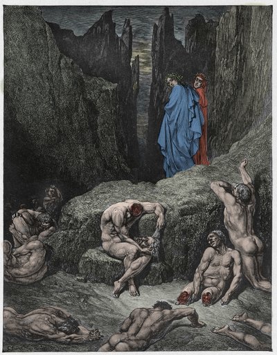 La Divina Commedia, Inferno, Canto 29: Virgilio rimprovera la curiosità di Dante - di Dante Alighieri - Illustrazione di Gustave Doré da Gustave Dore