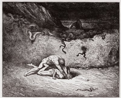 La Divina Commedia, Inferno, Canto 30: Il tormento dei falsari nella nona bolgia (Gianni Schicchi) - di Dante Alighieri (1265-1321) - Illustrazione di Gustave Doré (1832-1883) da Gustave Dore
