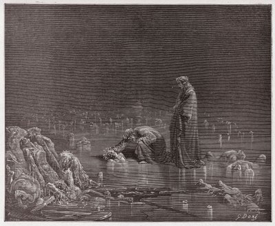 La Divina Commedia, Inferno, Canto 32: Dante si rivolge al traditore Bocca degli Abati - di Dante Alighieri (1265-1321) - Illustrazione di Gustave Doré (1832-1883). da Gustave Dore