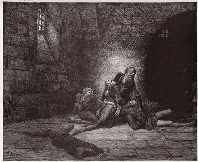 La Divina Commedia, Inferno, Canto 33: Gaddo muore davanti agli occhi del padre - di Dante Alighieri (1265-1321) - Illustrazione di Gustave Doré (1832-1883) da Gustave Dore