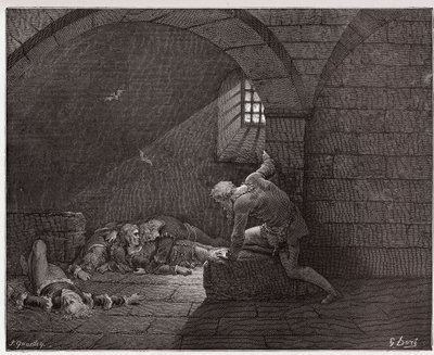 La Divina Commedia, Inferno, Canto 33: Ugolino nella cella con i suoi quattro figli morti - di Dante Alighieri (1265-1321) - Illustrazione di Gustave Doré (1832-1883) da Gustave Dore