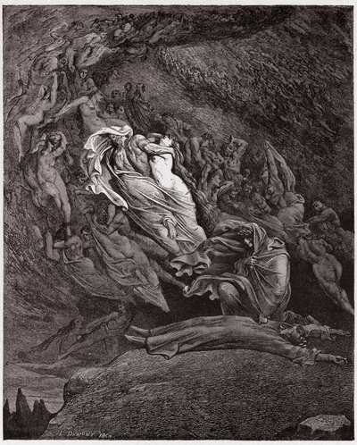 La Divina Commedia, Inferno, Canto 5: Francesca descrive la sua morte - di Dante Alighieri (1265-1321) - Illustrazione di Gustave Doré (1832-1883) da Gustave Dore