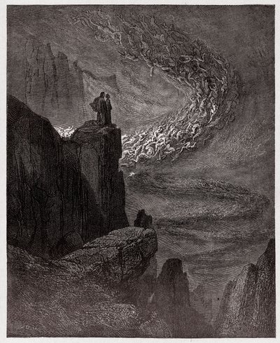 La Divina Commedia, Inferno, Canto 5: Minosse giudica le trasgressioni e spedisce le anime - di Dante Alighieri (1265-1321) - Illustrazione di Gustave Doré (1832-1883). da Gustave Dore