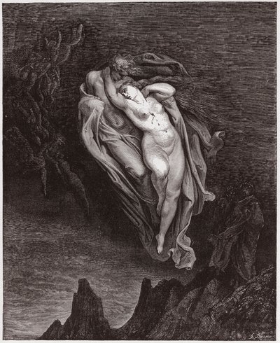 La Divina Commedia, Inferno, Canto 5: Le anime di Paolo e Francesca - Illustrazione di Gustave Doré da Gustave Dore