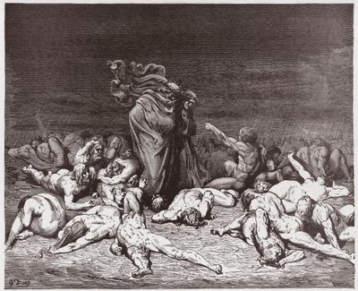 La Divina Commedia, Inferno, Canto 6: I golosi battuti dalla pioggia eterna - Illustrazione di Gustave Doré da Gustave Dore