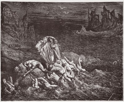 La Divina Commedia, Inferno, Canto 7: Virgilio mostra a Dante le anime degli iracondi nello Stige - di Dante Alighieri (1265-1321) - Illustrazione di Gustave Doré (1832-1883) da Gustave Dore