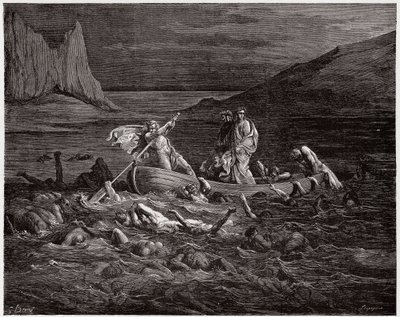 La Divina Commedia, Inferno, Canto 8: Flegias traghetta Dante e Virgilio attraverso lo Stige - di Dante Alighieri (1265-1321) - Illustrazione di Gustave Doré (1832-1883) da Gustave Dore