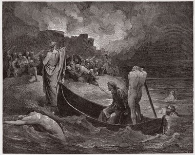 La Divina Commedia, Inferno, Canto 8: Virgilio e Dante sbarcano alla cittadella di Dite - di Dante Alighieri (1265-1321) - Illustrazione di Gustave Doré (1832-1883) da Gustave Dore