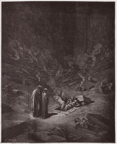 La Divina Commedia, Inferno, Canto 9: I sepolcri ardenti degli eresiarchi - di Dante Alighieri (1265-1321) - Illustrazione di Gustave Doré (1832-1883) da Gustave Dore