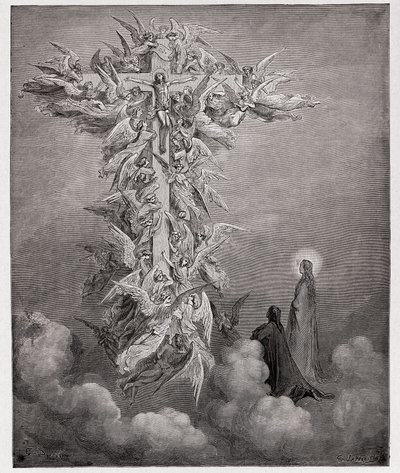 La Divina Commedia, Paradiso, Canto 14: Dante e Beatrice vedono gli angeli con Cristo sulla croce - di Dante Alighieri (1265-1321) - Illustrazione di Gustave Doré (1832-1883) da Gustave Dore