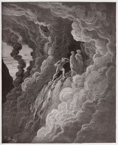 La Divina Commedia, Purgatorio, Canto 16: Marco Lombardo segue i poeti attraverso il fumo - di Dante Alighieri (1265-1321) - Illustrazione di Gustave Doré (1832-1883) da Gustave Dore