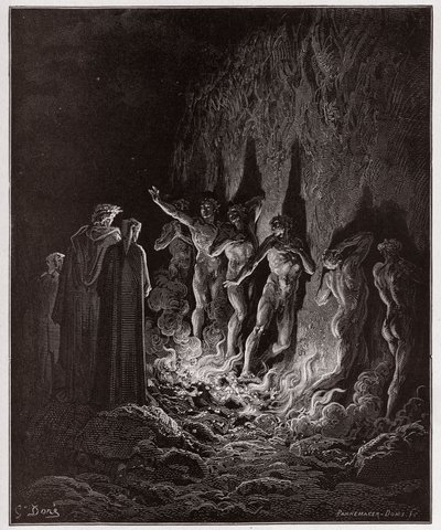 La Divina Commedia, Purgatorio, Canto 25: I lussuriosi passano attraverso il fuoco nel settimo cerchio - di Dante Alighieri (1265-1321) - Illustrazione di Gustave Doré (1832-1883). da Gustave Dore