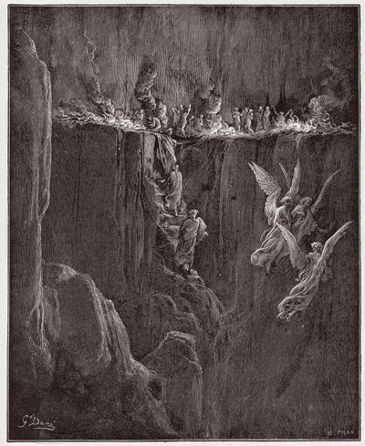 La Divina Commedia, Purgatorio, Canto 25: Virgilio e Dante ascendono al settimo cerchio attraverso le fiamme - di Dante Alighieri (1265-1321) - Illustrazione di Gustave Doré (1832-1883) da Gustave Dore