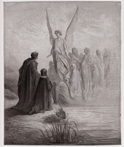 La Divina Commedia, Purgatorio, Canto 2: Il pilota celeste sbarca la barca - di Dante Alighieri (1265-1321) - Illustrazione di Gustave Doré (1832-1883). da Gustave Dore