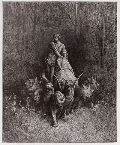 La Divina Commedia, Purgatorio, Canto 32: Il gigante e la prostituta nel carro - di Dante Alighieri (1265-1321) - Illustrazione di Gustave Doré (1832-1883) da Gustave Dore