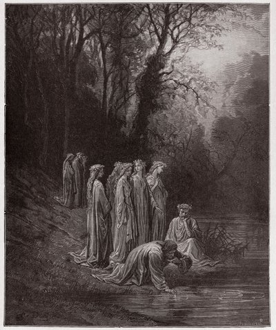 La Divina Commedia, Purgatorio, Canto 33: Dante beve dal fiume Eunoè - di Dante Alighieri (1265-1321) - Illustrazione di Gustave Doré (1832-1883) da Gustave Dore