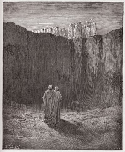 La Divina Commedia, Purgatorio, Canto 3: La compagnia delle anime sulla scogliera - di Dante Alighieri (1265-1321) - Illustrazione di Gustave Doré (1832-1883) da Gustave Dore