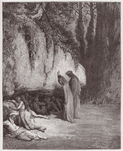 La Divina Commedia, Purgatorio, Canto 4: Le anime indolenti accanto alla roccia - di Dante Alighieri (1265-1321) - Illustrazione di Gustave Doré (1832-1883) da Gustave Dore