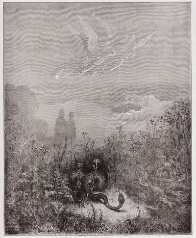 La Divina Commedia, Purgatorio, Canto 8: Gli angeli scacciano il serpente - di Dante Alighieri (1265-1321) - Illustrazione di Gustave Doré (1832-1883). da Gustave Dore