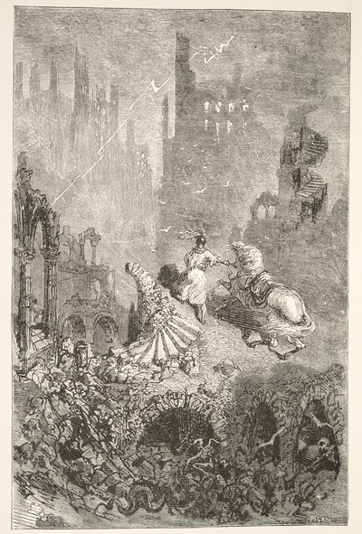 La Caduta del Castello di Re Pellam, da Stories of the Days of King Arthur di Charles Henry Hanson, pub.1898 da Gustave Dore