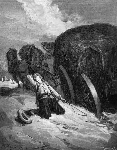 Le favole di Jean La Fontaine: il "carrettiere impantanato" (incisione di Paul Jonnard-Pacel dopo Gustave Doré) da Gustave Dore