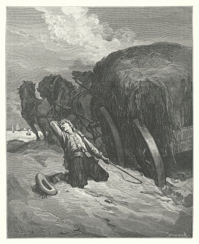 Le favole di La Fontaine: Il carrettiere bloccato nel fango (incisione) da Gustave Dore