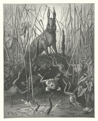 Le favole di La Fontaine: La lepre e le rane da Gustave Dore