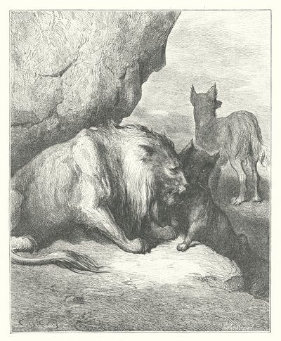 Le favole di La Fontaine: Il leone, il lupo e la volpe da Gustave Dore