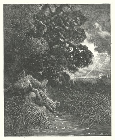 Le favole di La Fontaine: La quercia e la canna (incisione) da Gustave Dore
