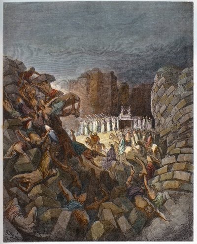 Le mura di Gerico che cadono - La caduta delle mura di Gerico - Incisione in 