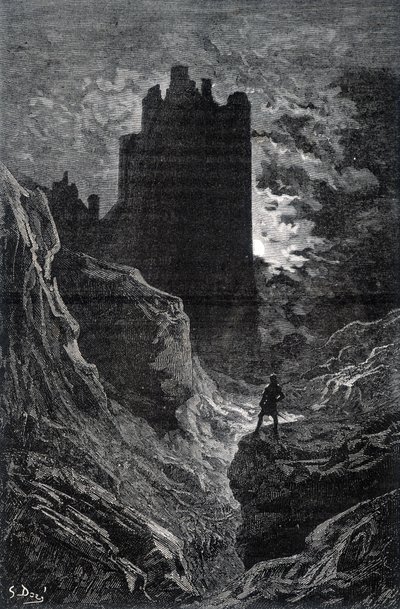 Il castello della paura - illustrazione della paura di Gustave Doré, incisione da Gustave Dore
