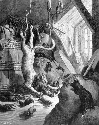 Il gatto e il vecchio topo - in "Fables" di La Fontaine, ill. di Gustave Doré da Gustave Dore