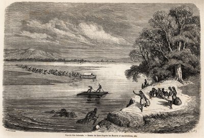 La traversata del fiume Colorado su zattera, accompagnata da alcuni indiani Mohave da Gustave Dore