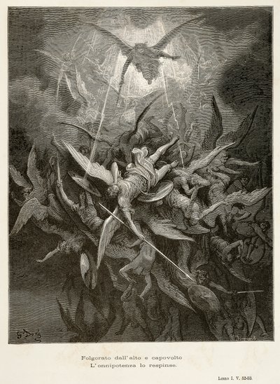 La caduta degli angeli, scena da Paradiso Perduto da Gustave Dore
